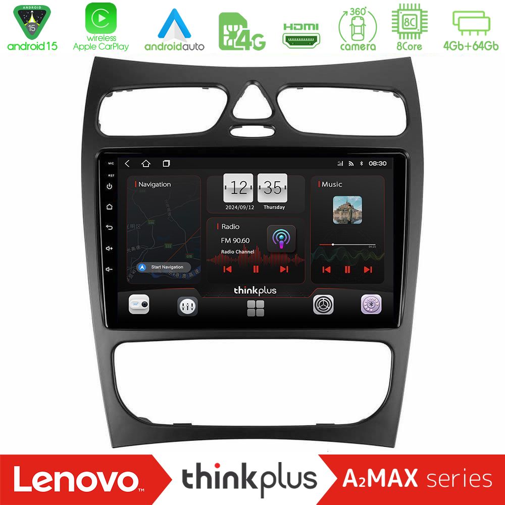 Lenovo Thinkplus A2MAX Series 8Core Android15 4+64GB  Mercedes CLK Class W209 2000-2004 Navigation Multimedia Tablet 9"