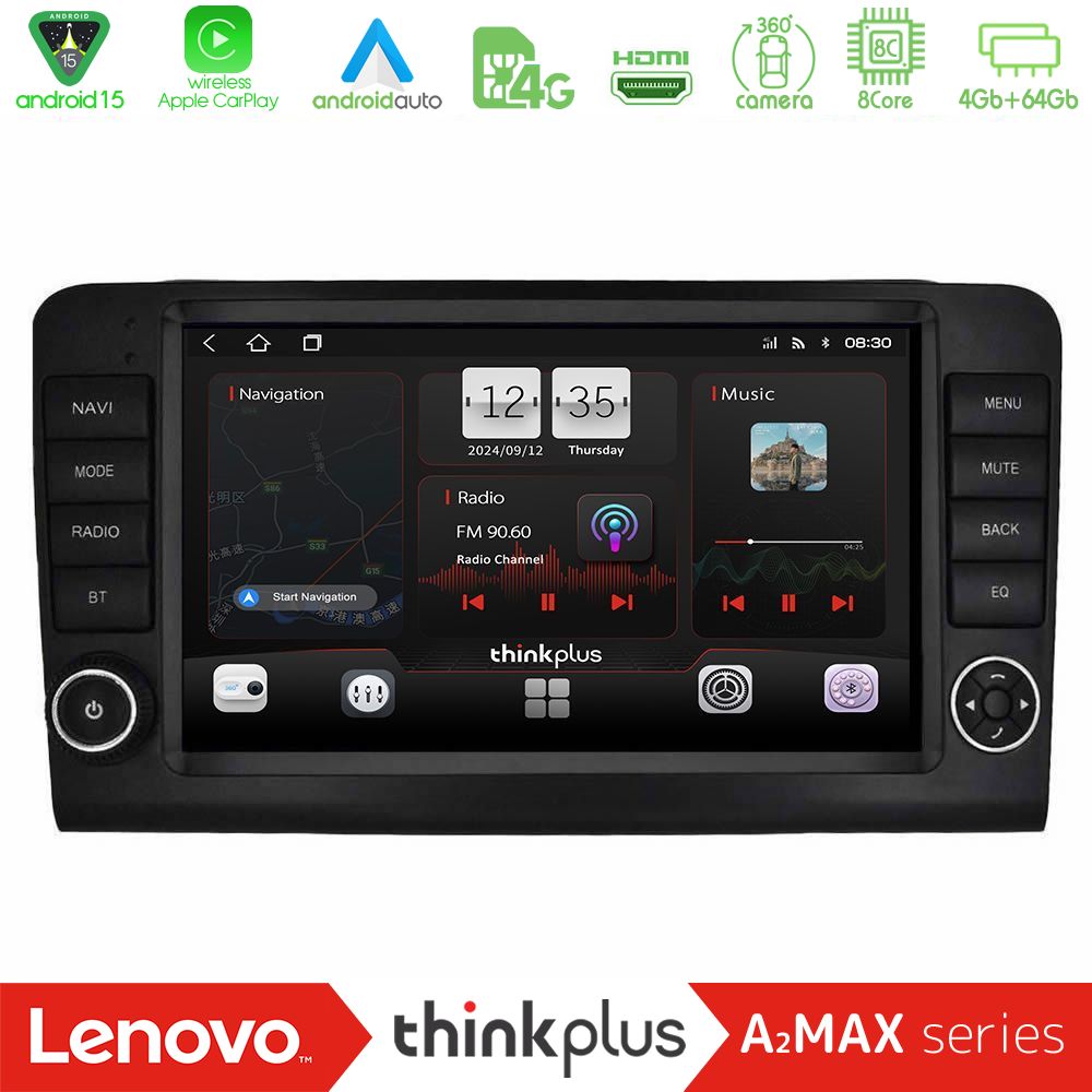 Lenovo Thinkplus A2MAX Series 8Core Android15 4+64GB  Mercedes ML/GL Class W164 2006-2011 Navigation Multimedia Tablet 9"    (OEM Look)