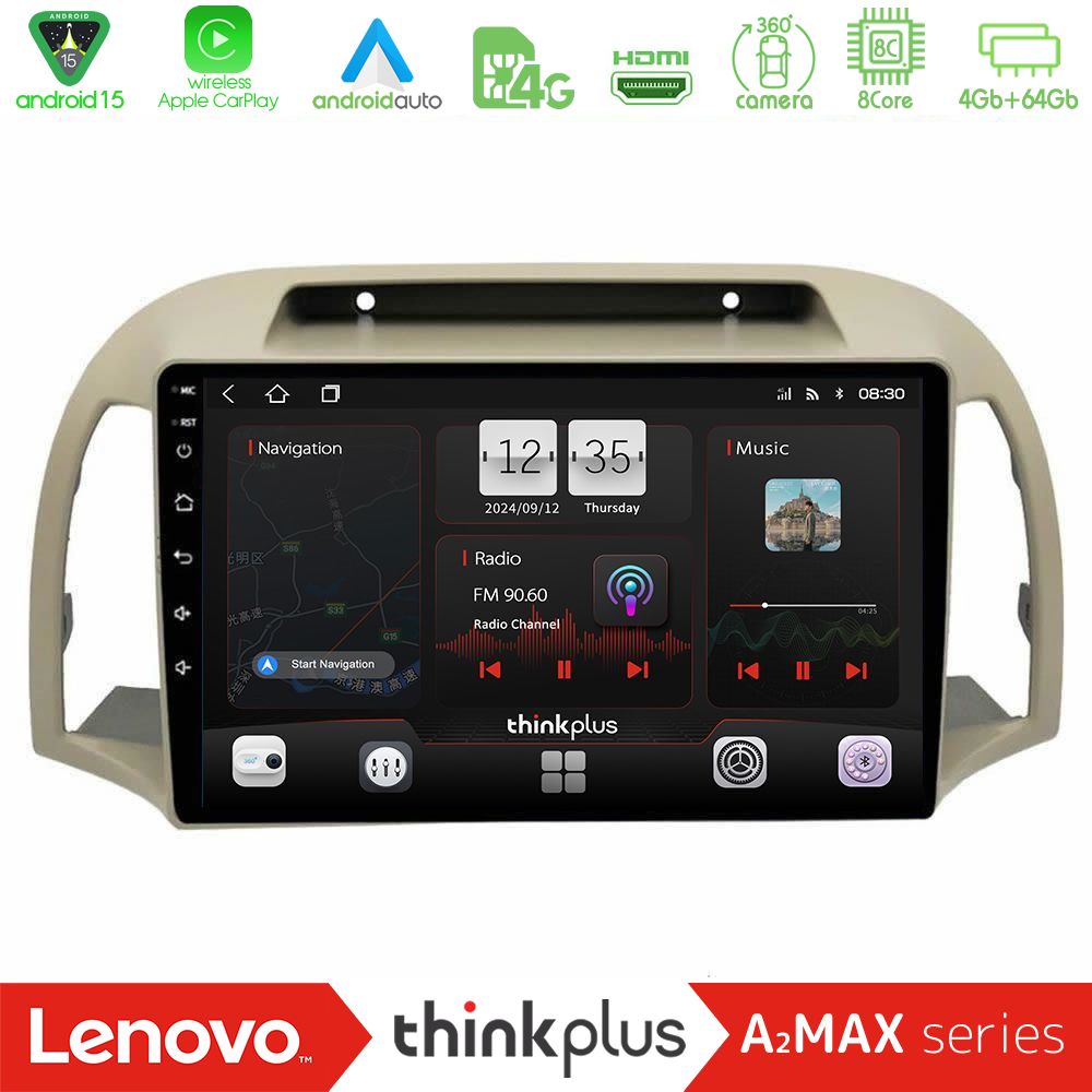 Lenovo Thinkplus A2MAX Series 8Core Android15 4+64GB  Nissan Micra K12 2002-2010 Navigation Multimedia Tablet 9"