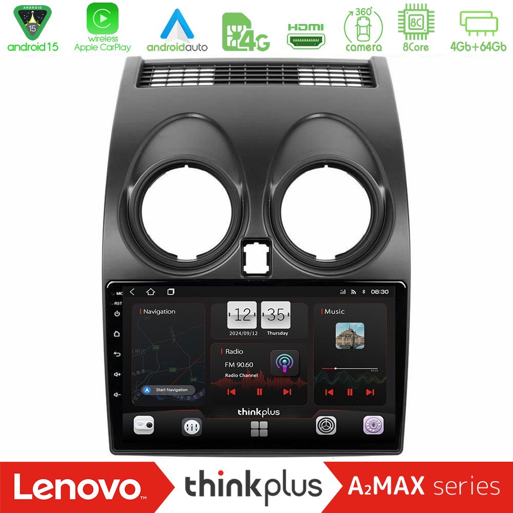 Lenovo Thinkplus A2MAX Series 8Core Android15 4+64GB  Nissan Qashqai J10 Navigation Multimedia Tablet 9"