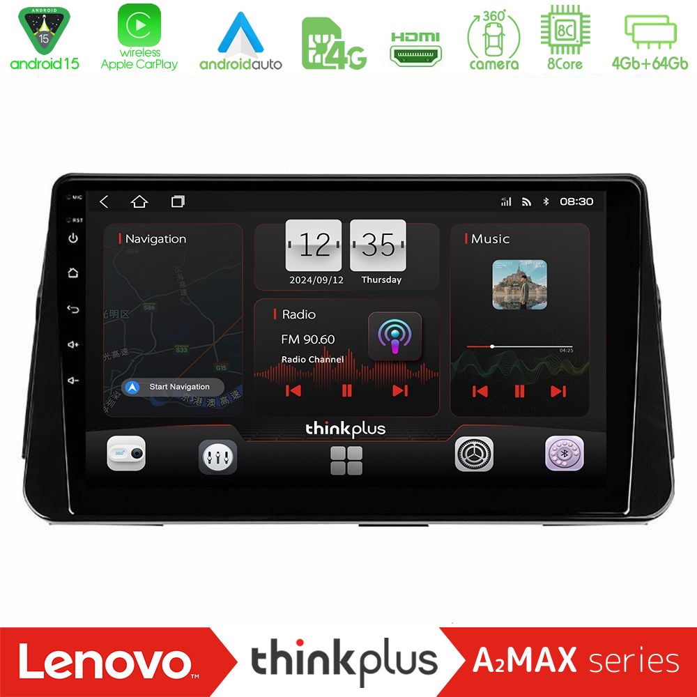 Lenovo Thinkplus A2MAX Series 8Core Android15 4+64GB  Nissan Micra K14 Navigation Multimedia Tablet 9"