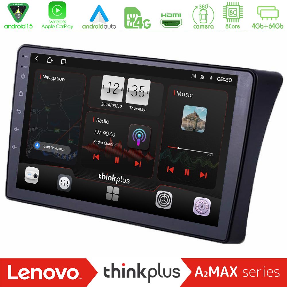 Lenovo Thinkplus A2MAX Series 8Core Android15 4+64GB  Nissan Navara D40 Navigation Multimedia Tablet 9"