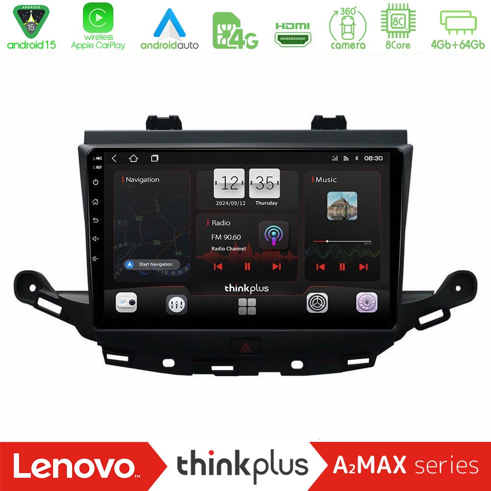 Lenovo Thinkplus A2MAX Series 8Core Android15 4+64GB  Opel Astra K 2015-2019 Navigation Multimedia Tablet 9"