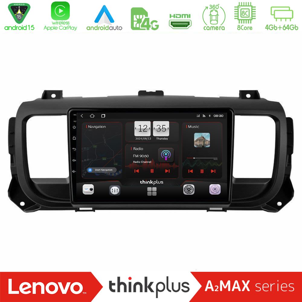 Lenovo Thinkplus A2MAX Series 8Core Android15 4+64GB  Citroen/Peugeot/Opel/Toyota Navigation Multimedia Tablet 9"