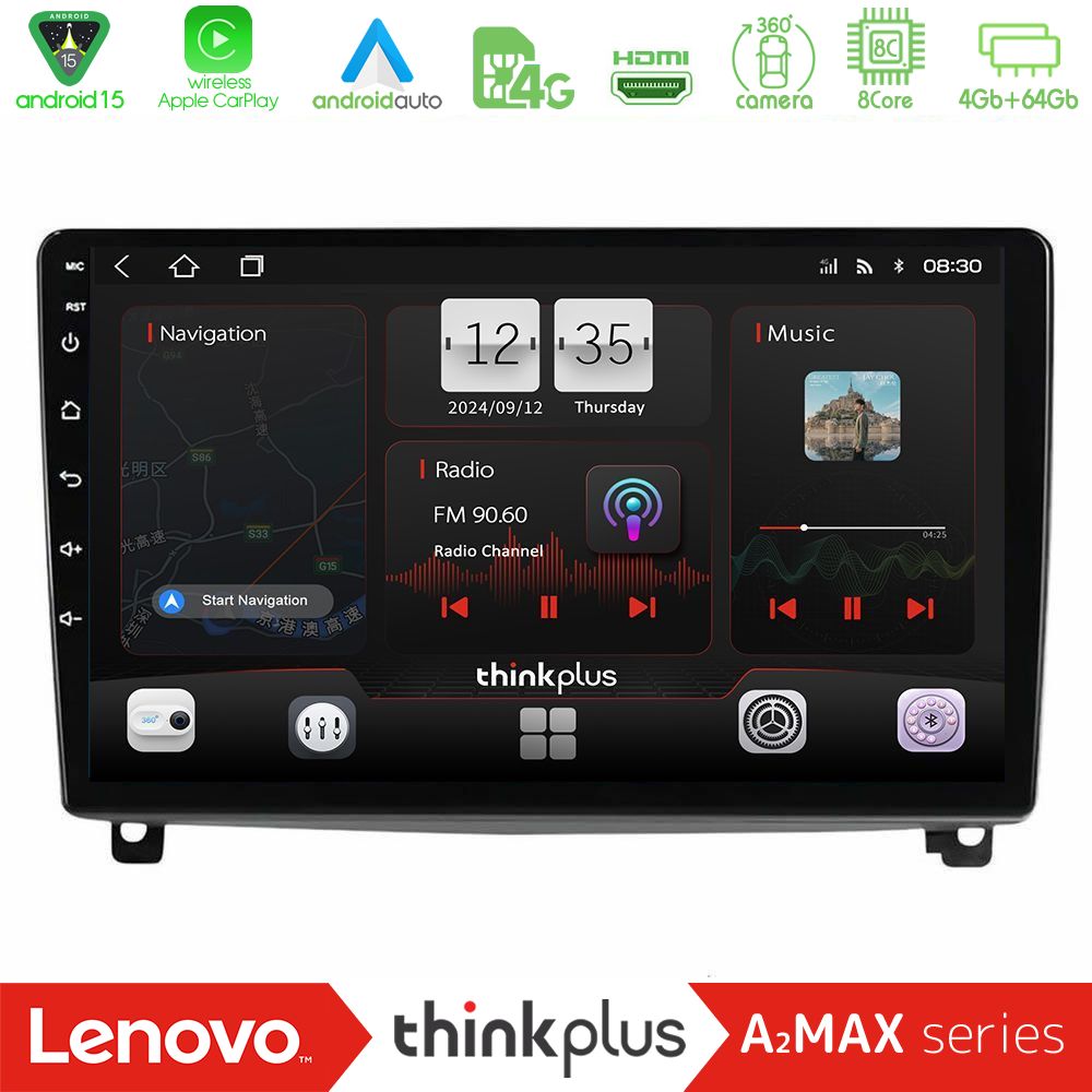 Lenovo Thinkplus A2MAX Series 8Core Android15 4+64GB  Peugeot 407 Navigation Multimedia Tablet 9"