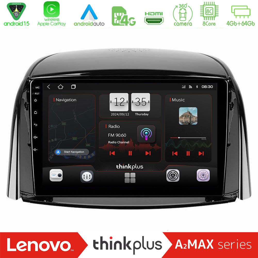 Lenovo Thinkplus A2MAX Series 8Core Android15 4+64GB  Renault Koleos 2007-2015 Navigation Multimedia Tablet 9"