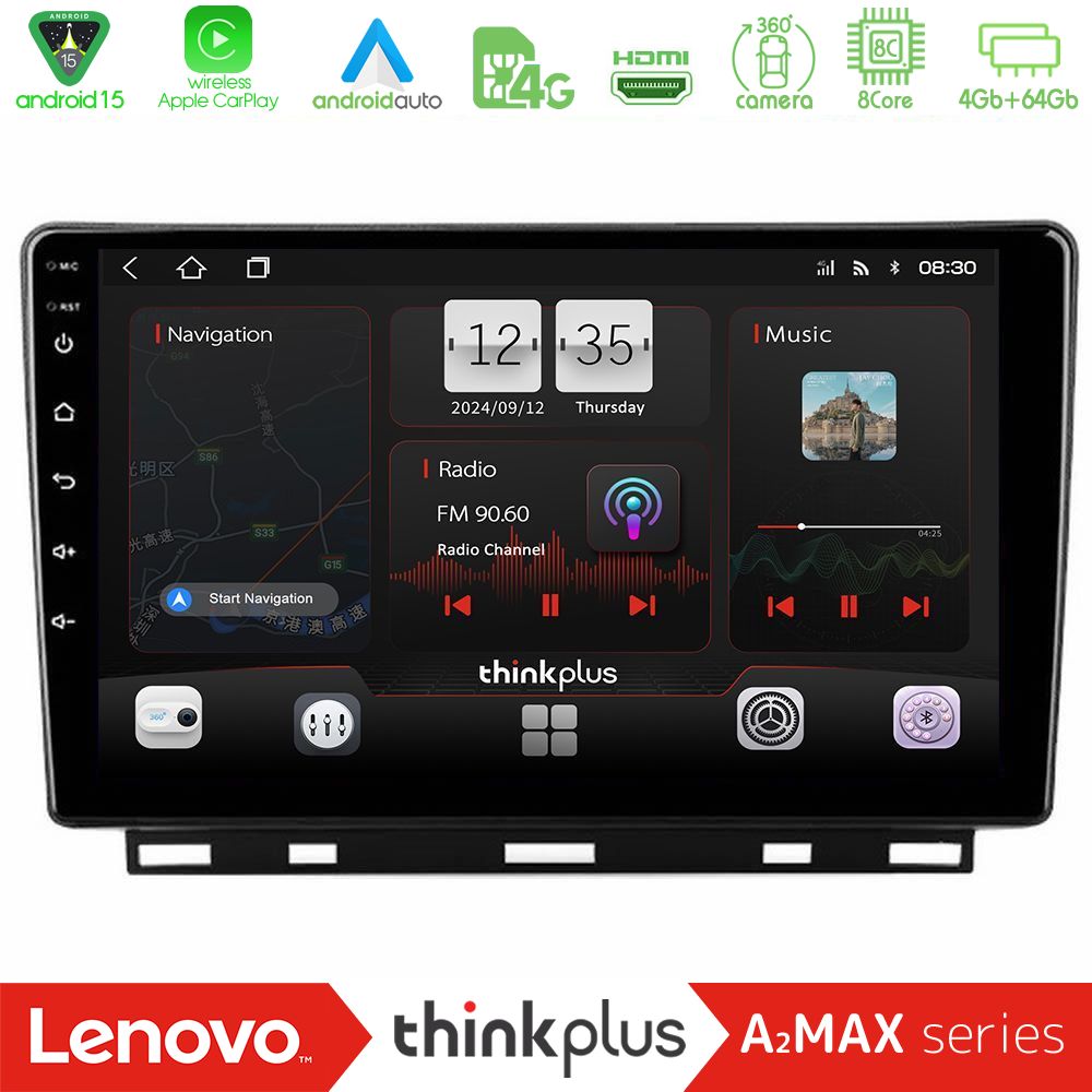 Lenovo Thinkplus A2MAX Series 8Core Android15 4+64GB  Renault Clio 5 2020-2024 Navigation Multimedia Tablet 9"