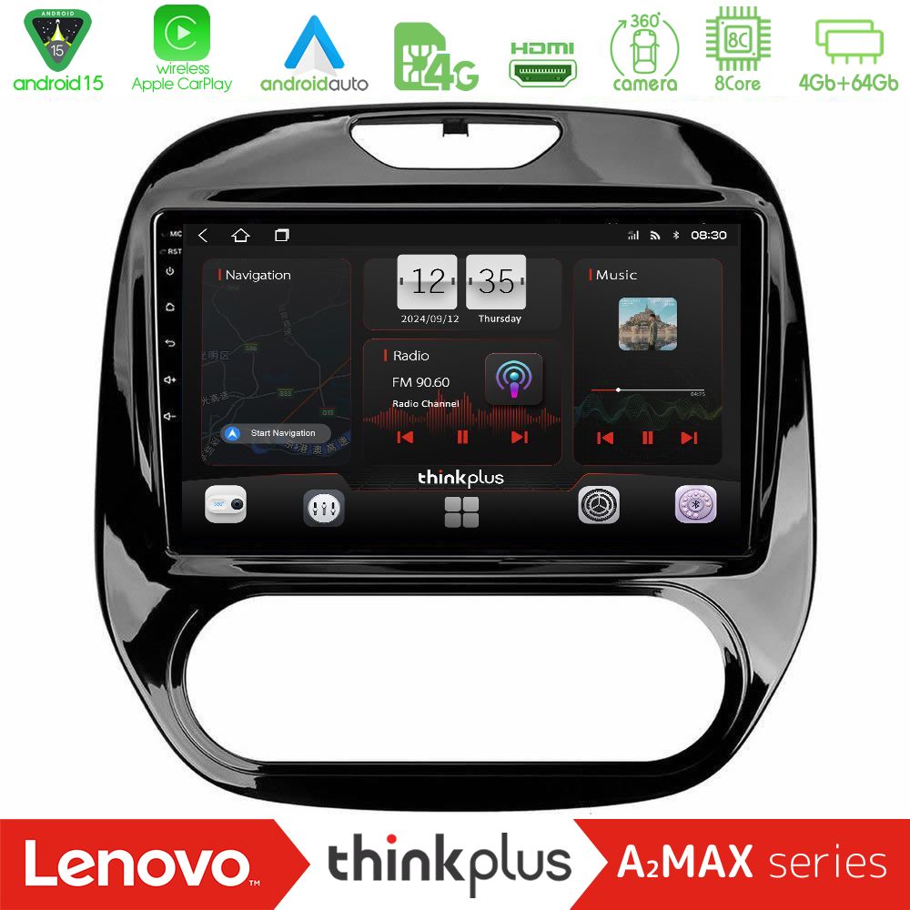 Lenovo Thinkplus A2MAX Series 8Core Android15 4+64GB  Renault Captur 2013-2019 (Manual AC) Navigation Multimedia Tablet 9"