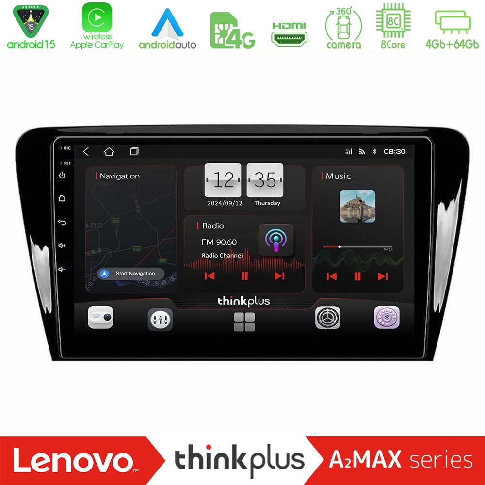 Lenovo Thinkplus A2MAX Series 8Core Android15 4+64GB  Skoda Octavia 7 Navigation Multimedia Tablet 10"