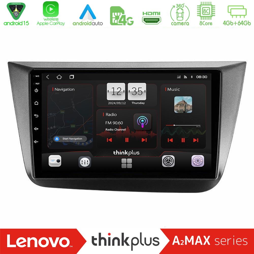 Lenovo Thinkplus A2MAX Series 8Core Android15 4+64GB  Seat Altea 2004-2015 Navigation Multimedia Tablet 9"