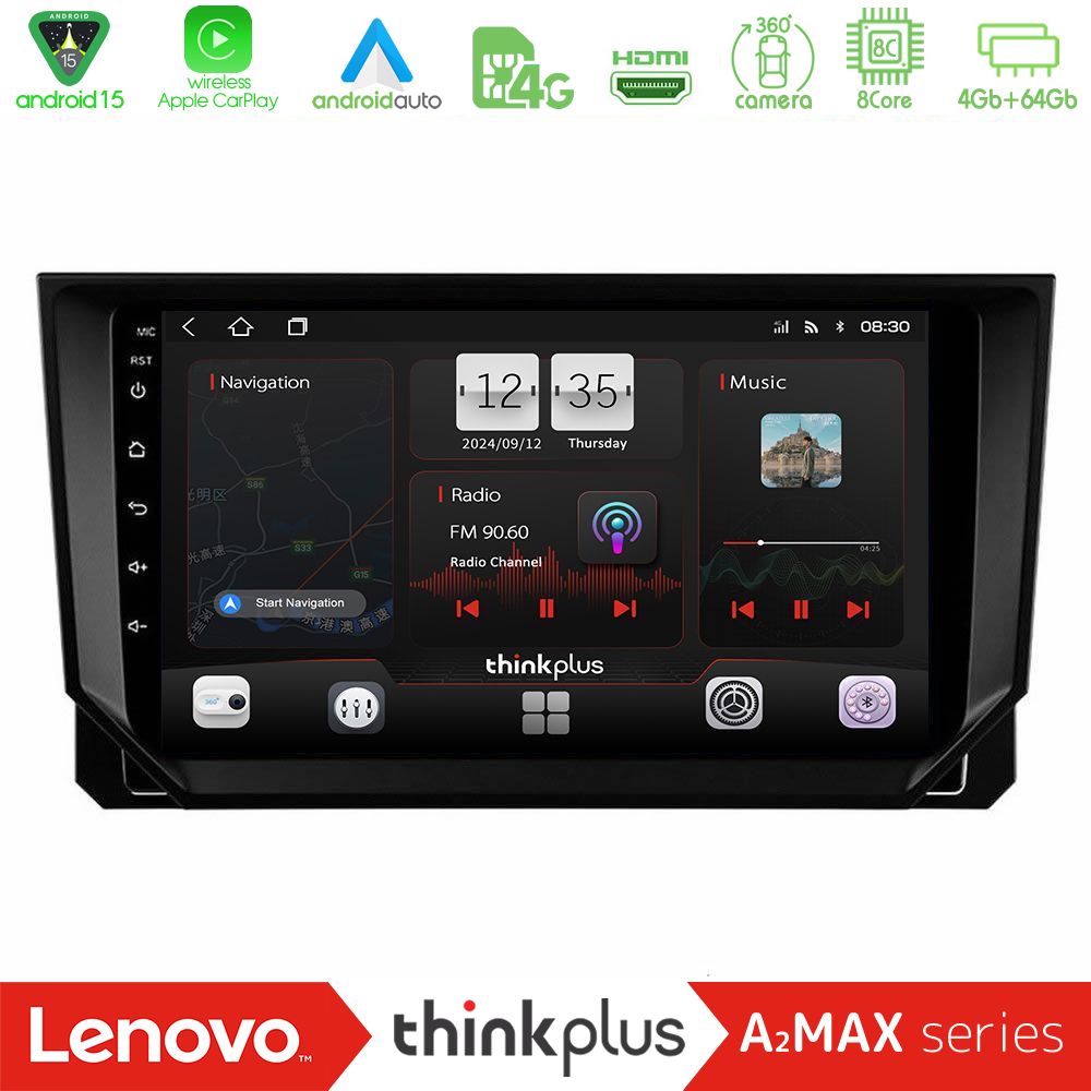 Lenovo Thinkplus A2MAX Series 8Core Android15 4+64GB  Seat Arona/Ibiza Navigation Multimedia Tablet 9"