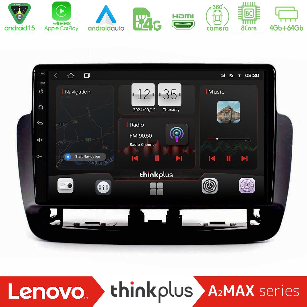 Lenovo Thinkplus A2MAX Series 8Core Android15 4+64GB  Seat Ibiza 2012-2015 Navigation Multimedia Tablet 9"   (Piano Black)