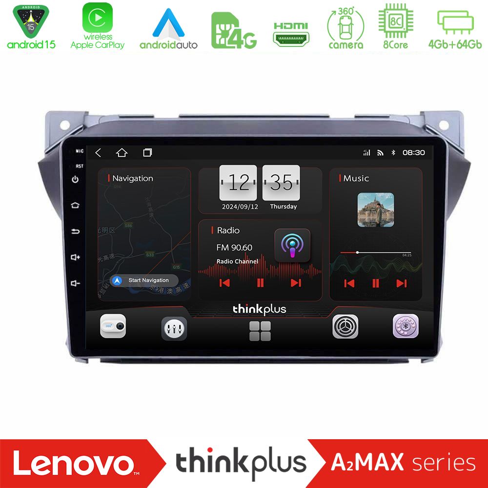Lenovo Thinkplus A2MAX Series 8Core Android15 4+64GB  Suzuki Alto amp; Nissan Pixo Navigation Multimedia Tablet 9"