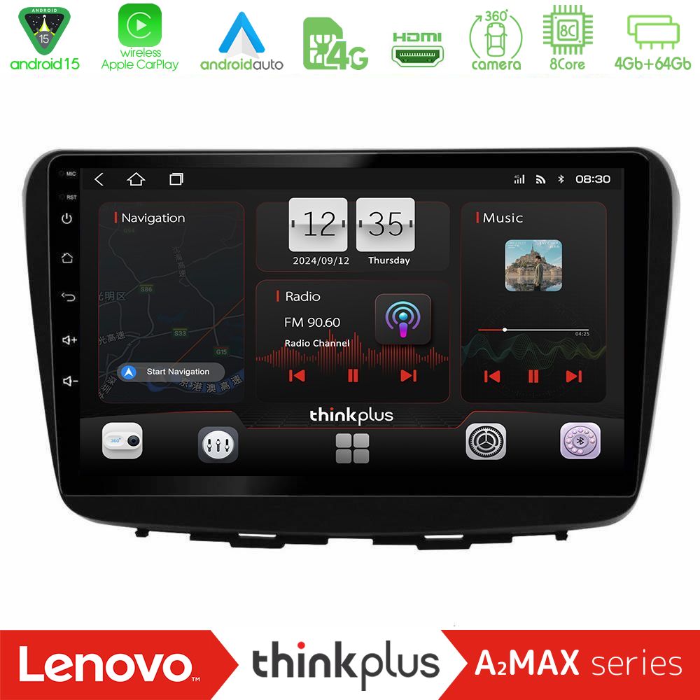 Lenovo Thinkplus A2MAX Series 8Core Android15 4+64GB  Suzuki Baleno 2016-2021 Navigation Multimedia Tablet 9"