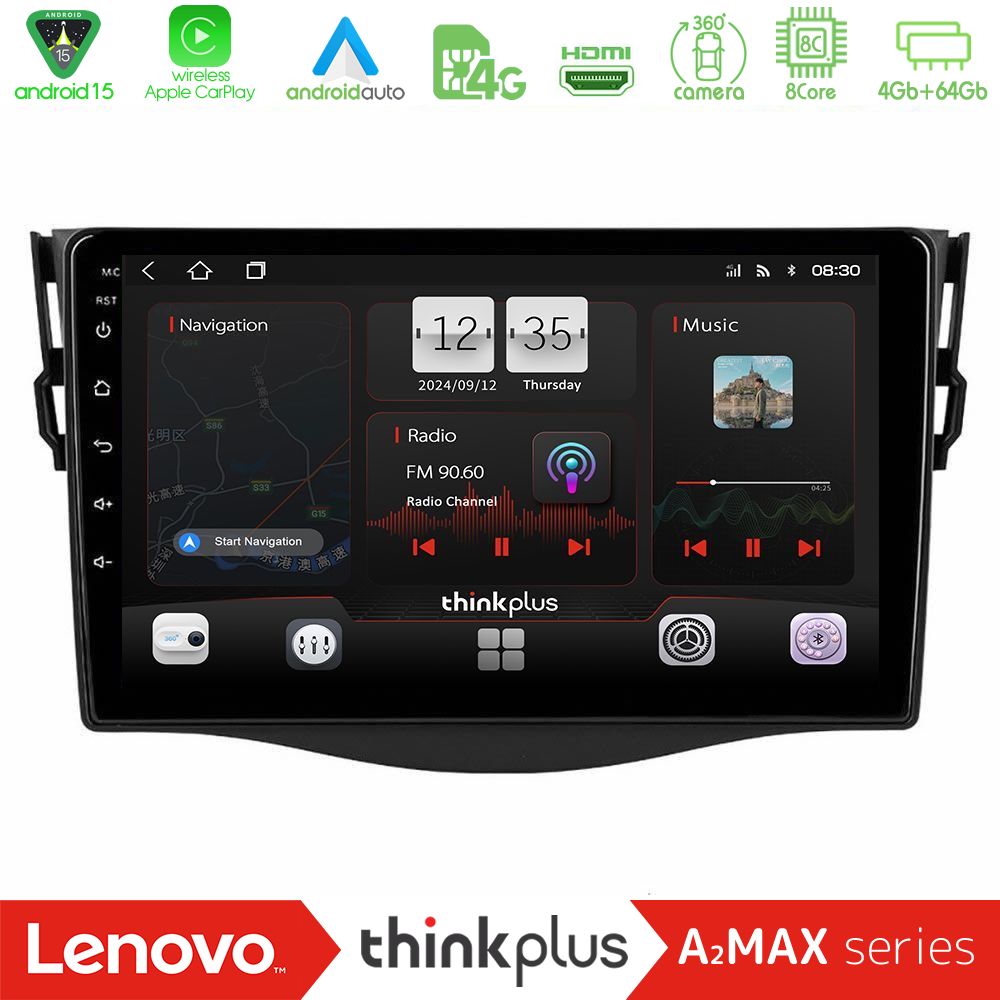 Lenovo Thinkplus A2MAX Series 8Core Android15 4+64GB  Toyota RAV4 Navigation Multimedia Tablet 9"
