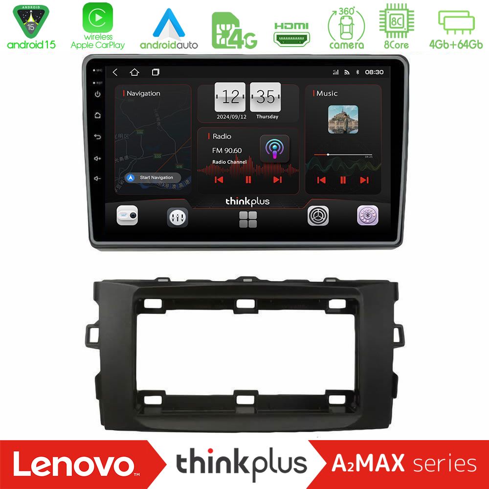 Lenovo Thinkplus A2MAX Series 8Core Android15 4+64GB  Toyota Auris 2013-2016 Navigation Multimedia Tablet 10"