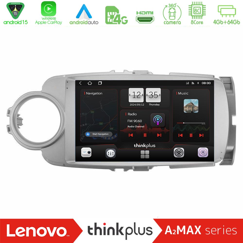 Lenovo Thinkplus A2MAX Series 8Core Android15 4+64GB  Toyota Yaris Navigation Multimedia Tablet 9"