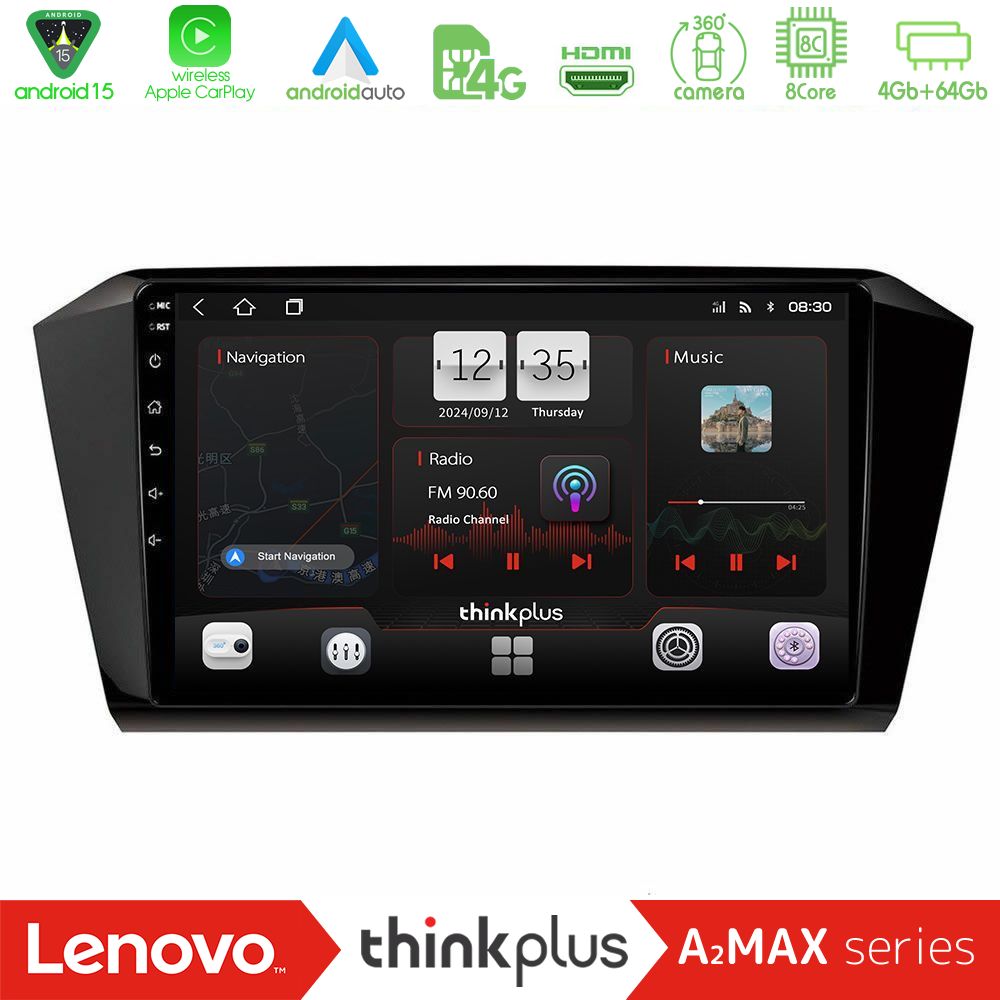 Lenovo Thinkplus A2MAX Series 8Core Android15 4+64GB  VW Passat Navigation Multimedia Tablet 10"