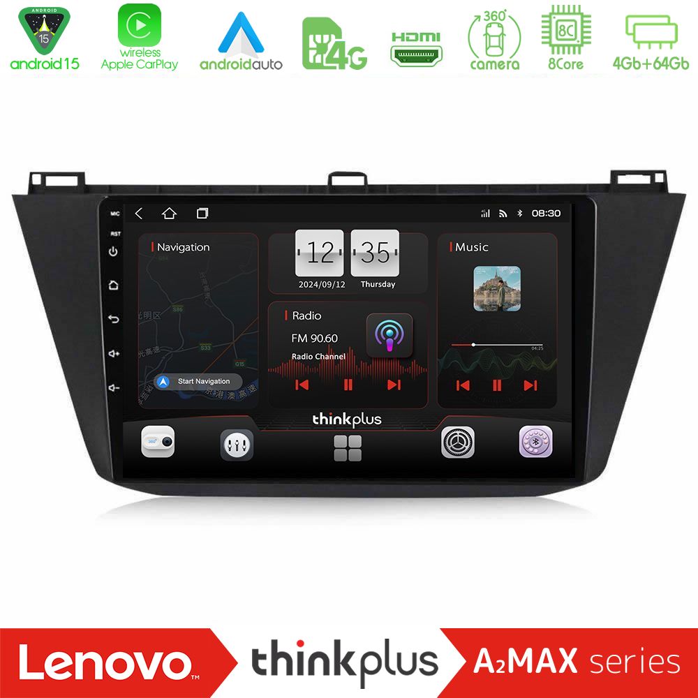 Lenovo Thinkplus A2MAX Series 8Core Android15 4+64GB  Vw Tiguan 2016-2022 Navigation Multimedia Tablet 10"
