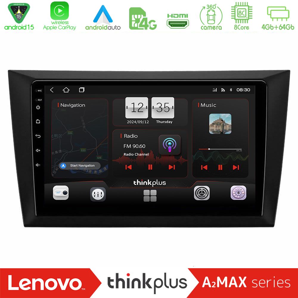 Lenovo Thinkplus A2MAX Series 8Core Android15 4+64GB  Vw Golf 6 Navigation Multimedia Tablet 9"