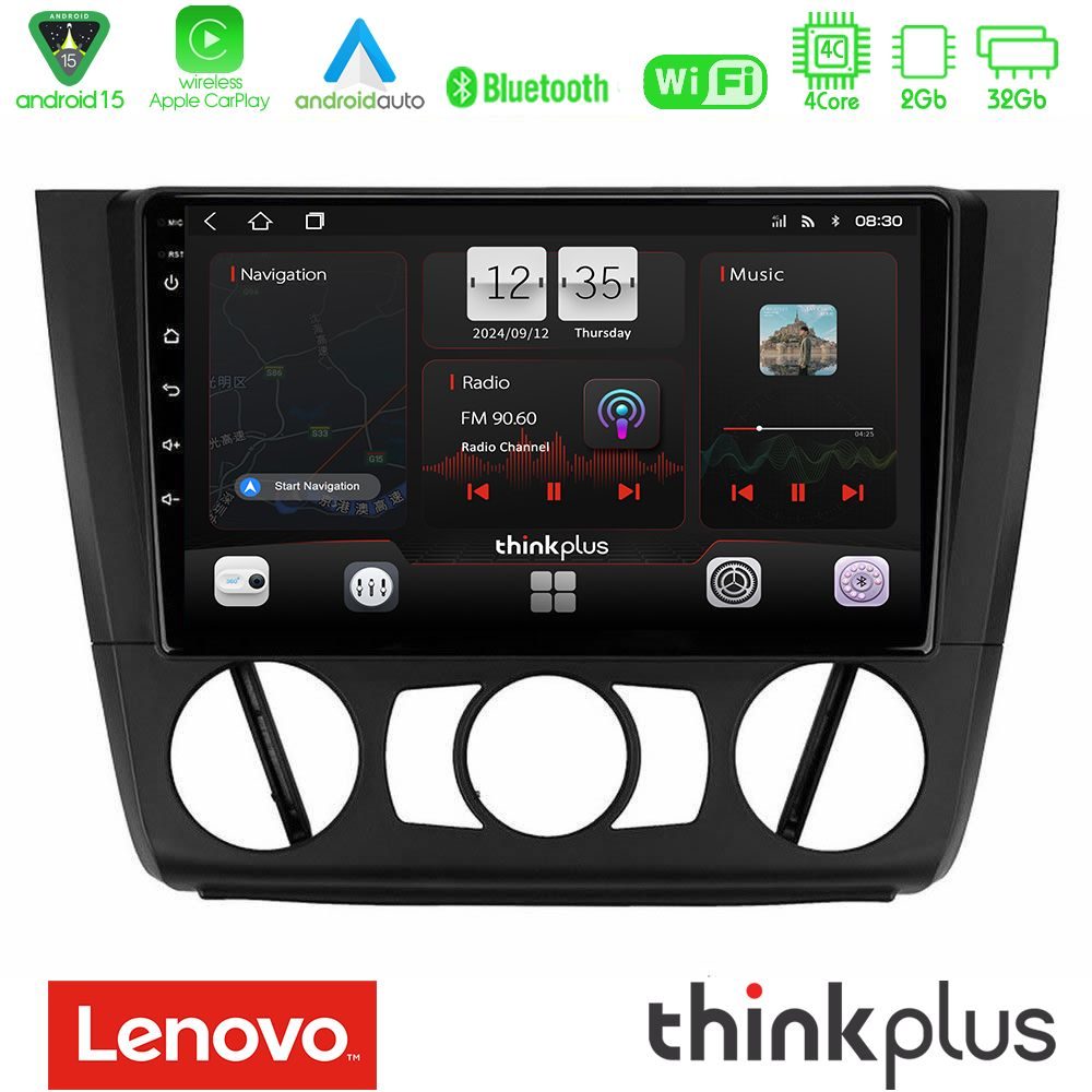 Lenovo Thinkplus Series 4Core Android15 2+32GB  BMW 1Series  E81/E82/E87/E88 (MANUAL A/C) Navigation Multimedia Tablet 9" Με Carplay & Android Auto