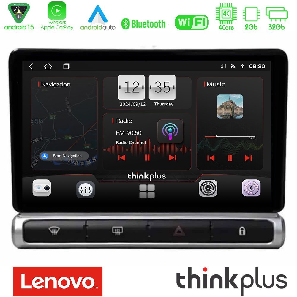 Lenovo Thinkplus Series 4Core Android15 2+32GB  Citroen C3 2016-> Navigation Multimedia Tablet 9"  Με Carplay & Android Auto