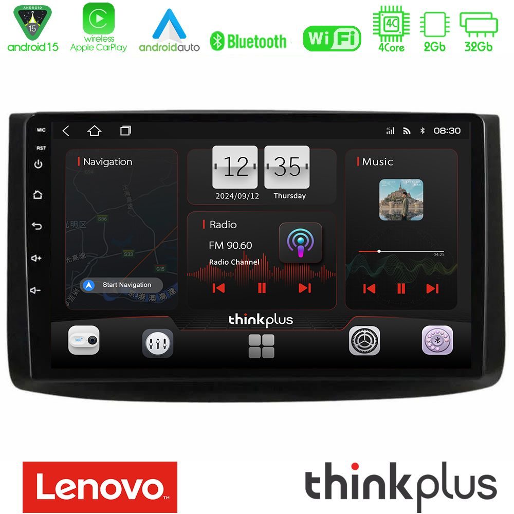 Lenovo Thinkplus Series 4Core Android15 2+32GB  Chevrolet Aveo 2006-2010 Navigation Multimedia Tablet 9" Με Carplay & Android Auto
