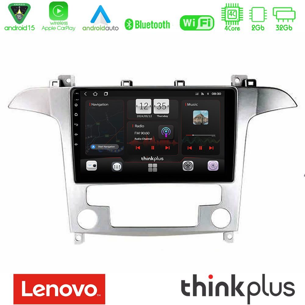 Lenovo Thinkplus Series 4Core Android15 2+32GB Ford S-Max 2006-2012 Navigation Multimedia Tablet 9" Με Carplay & Android Auto