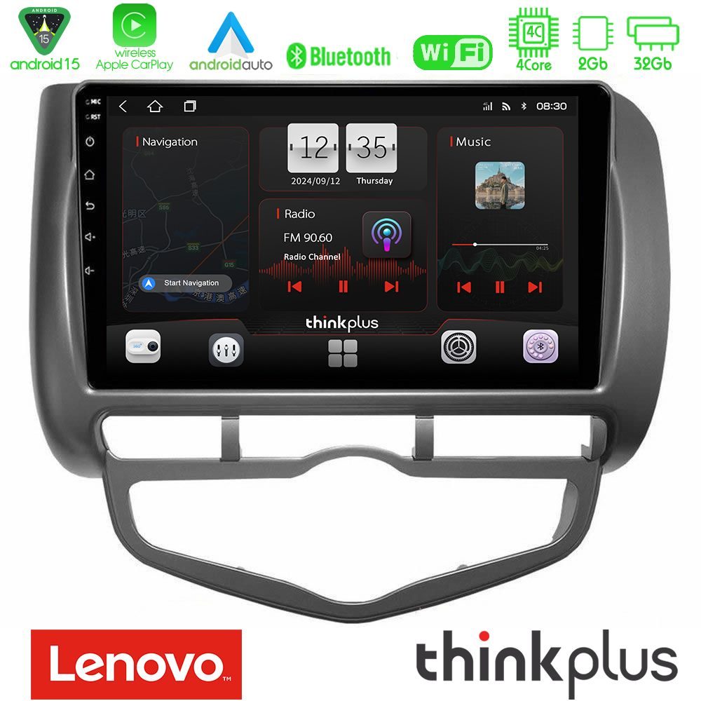Lenovo Thinkplus Series 4Core Android15 2+32GB  Honda Jazz 2002-2008 (Auto A/C) Navigation Multimedia Tablet 9" Με Carplay & Android Auto