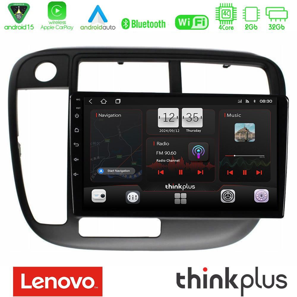 Lenovo Thinkplus Series 4Core Android15 2+32GB Honda Civic 1995-2001 Navigation Multimedia Tablet 9" Με Carplay & Android Auto