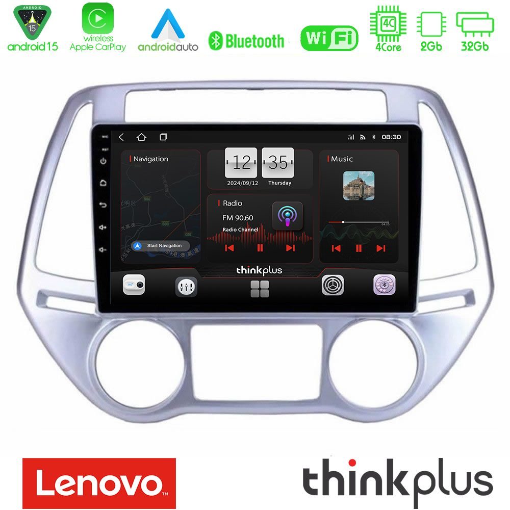 Lenovo Thinkplus Series 4Core Android15 2+32GB  Hyundai i20 2012-2014 Navigation Multimedia Tablet 9" Με Carplay & Android Auto
