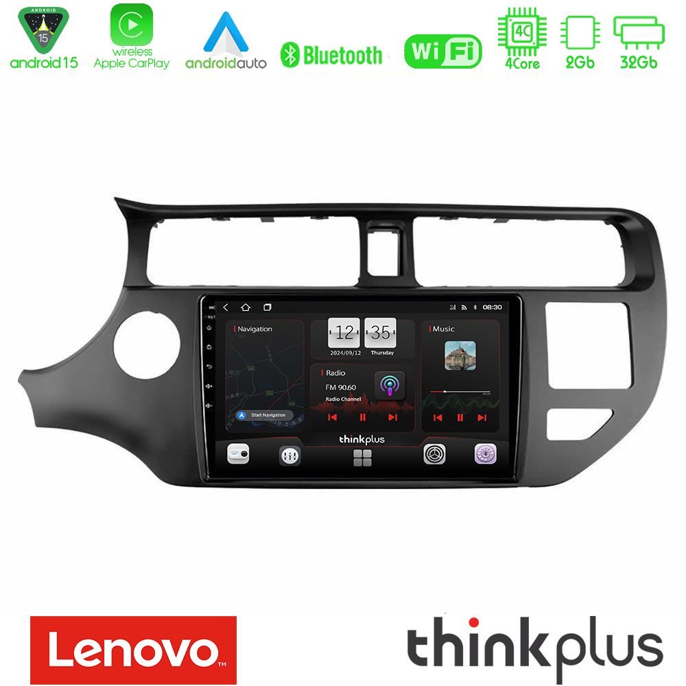 Lenovo Thinkplus Series 4Core Android15 2+32GB  Kia Rio 2011-2015 Navigation Multimedia Tablet 9" Με Carplay & Android Auto