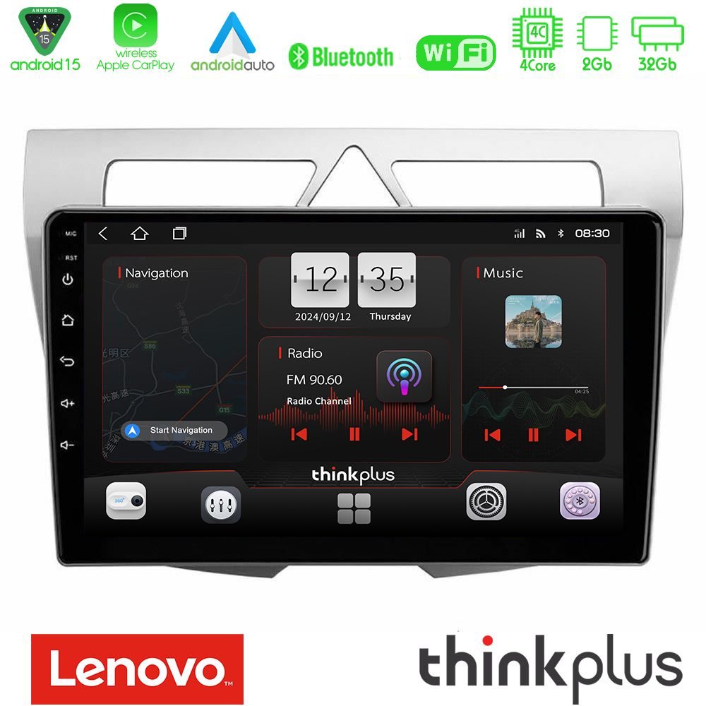 Lenovo Thinkplus Series 4Core Android15 2+32GB  Kia Picanto Navigation Multimedia Tablet 9" Με Carplay & Android Auto