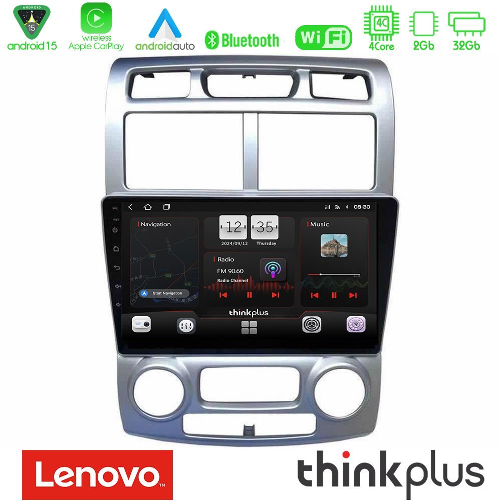 Lenovo Thinkplus Series 4Core Android15 2+32GB  Kia Sportage 2005-2008 Navigation Multimedia Tablet 9"" Με Carplay & Android Auto