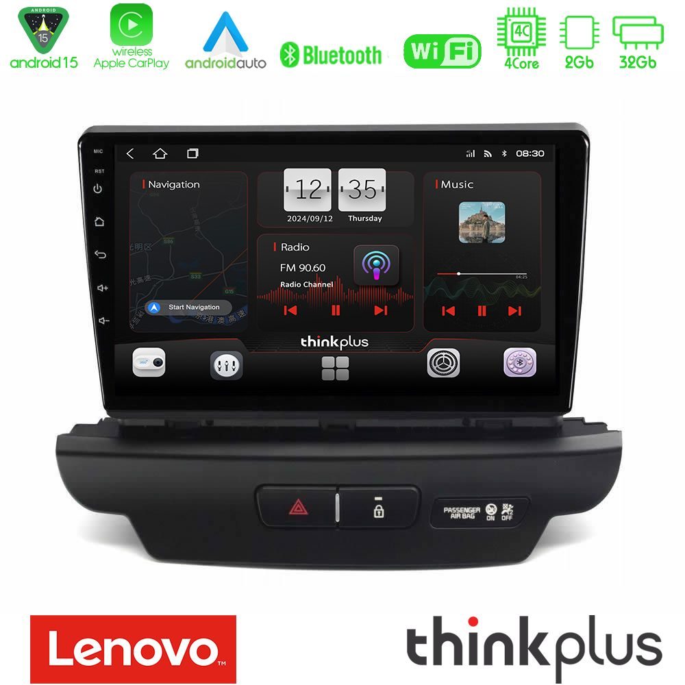 Lenovo Thinkplus Series 4Core Android15 2+32GB Kia Ceed 2018-2023 Navigation Multimedia Tablet 9" Με Carplay & Android Auto (Low Version)
