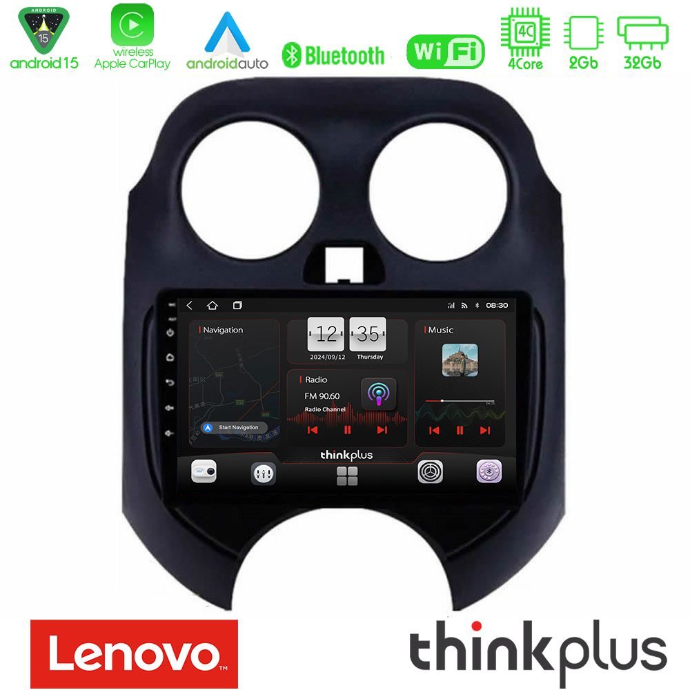 Lenovo Thinkplus Series 4Core Android15 2+32GB  Nissan Micra 2011-2014 Navigation Multimedia Tablet 9" Με Carplay & Android Auto