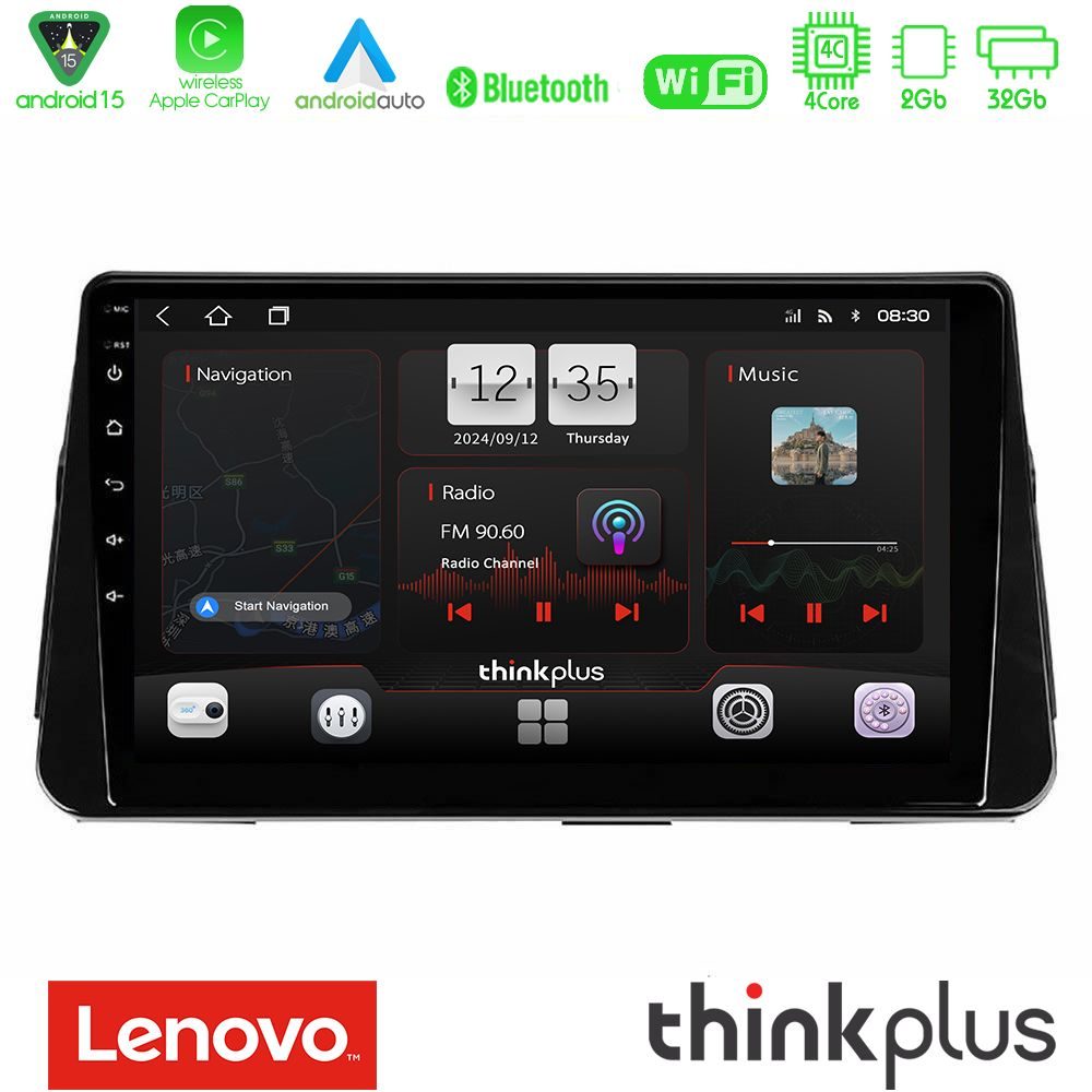 Lenovo Thinkplus Series 4Core Android15 2+32GB Nissan Micra K14 Navigation Multimedia Tablet 9" Με Carplay & Android Auto