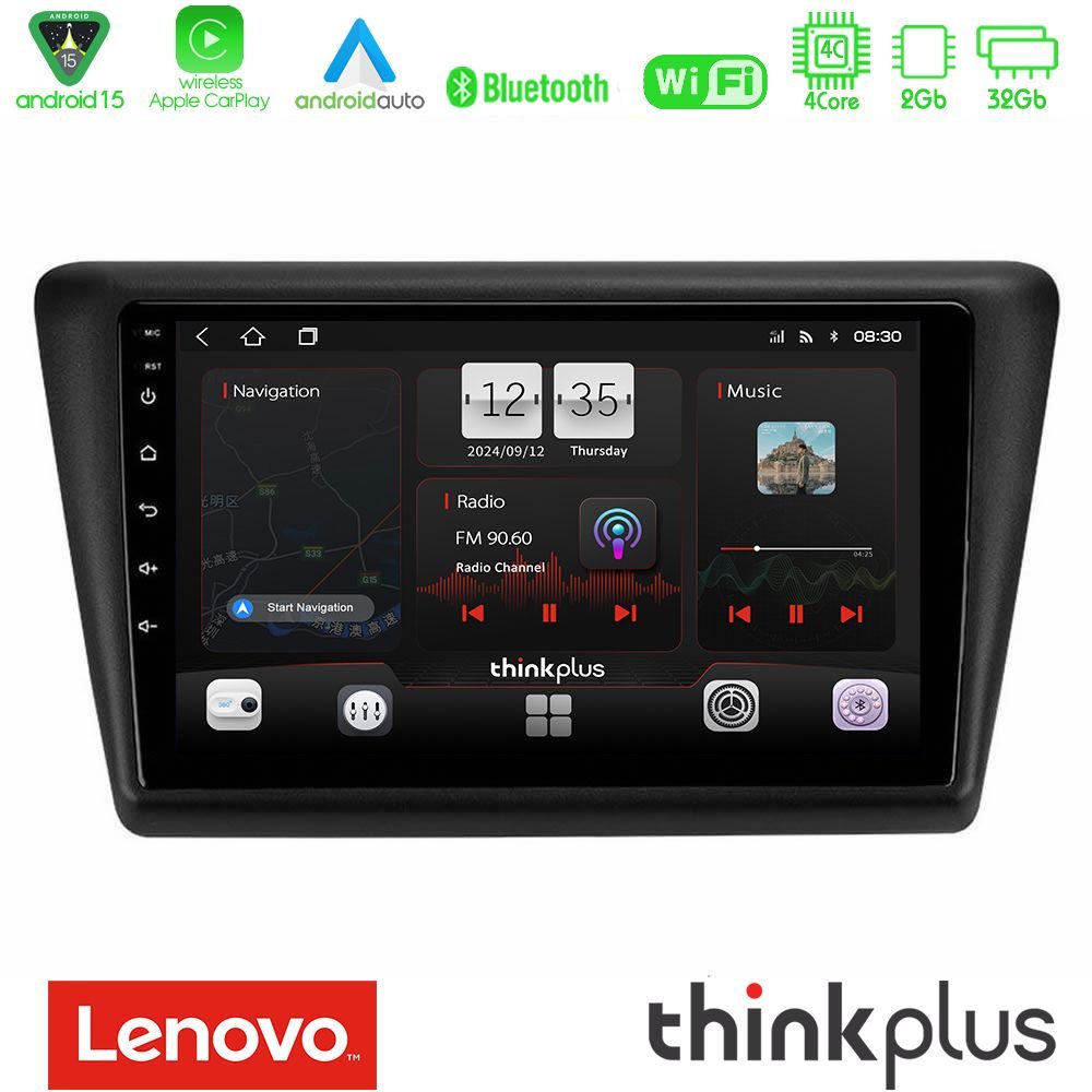 Lenovo Thinkplus Series 4Core Android15 2+32GB Skoda Rapid 2013-2017 Navigation Multimedia Tablet 9" Με Carplay & Android Auto