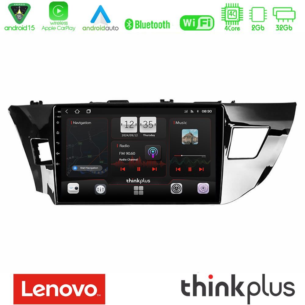 Lenovo Thinkplus Series 4Core Android15 2+32GB Toyota Corolla 2014-2016 Navigation Multimedia Tablet 9" Με Carplay & Android Auto