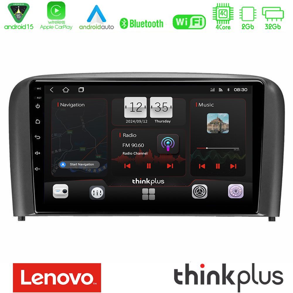 Lenovo Thinkplus Series 4Core Android15 2+32GB  Volvo S80 1998-2006 Navigation Multimedia Tablet 9" Με Carplay & Android Auto
