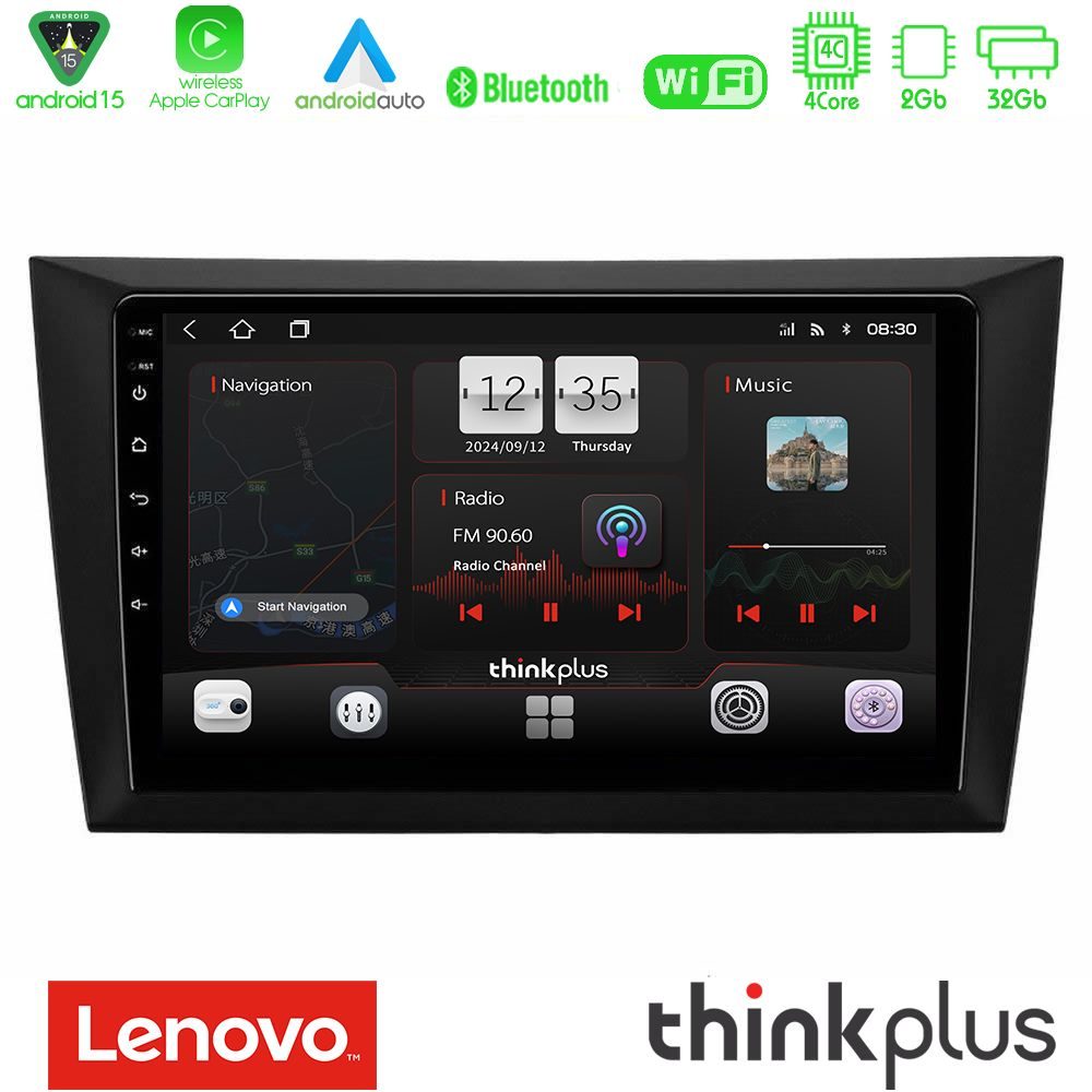 Lenovo Thinkplus Series 4Core Android15 2+32GB  Vw Golf 6 Navigation Multimedia Tablet 9" Με Carplay & Android Auto