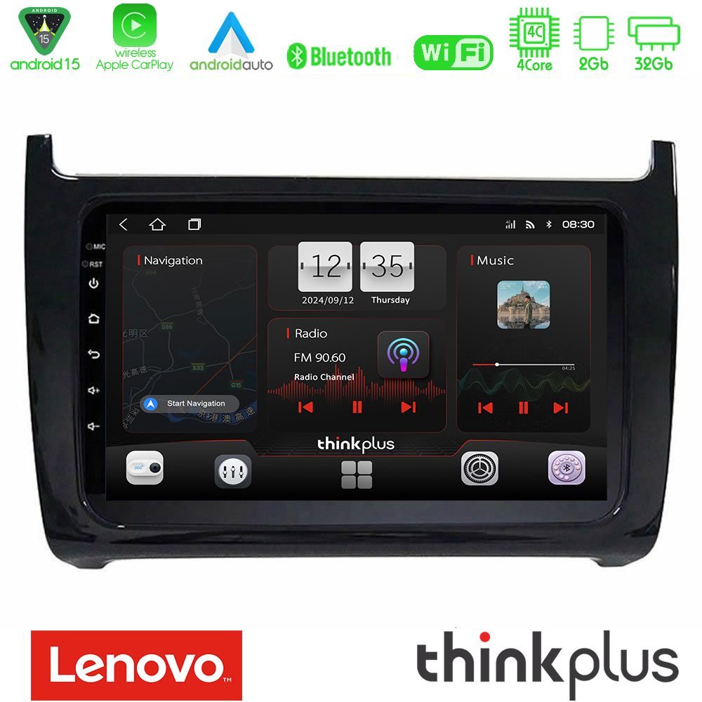 Lenovo Thinkplus Series 4Core Android15 2+32GB  Vw Polo Navigation Multimedia Tablet 9" Με Carplay & Android Auto
