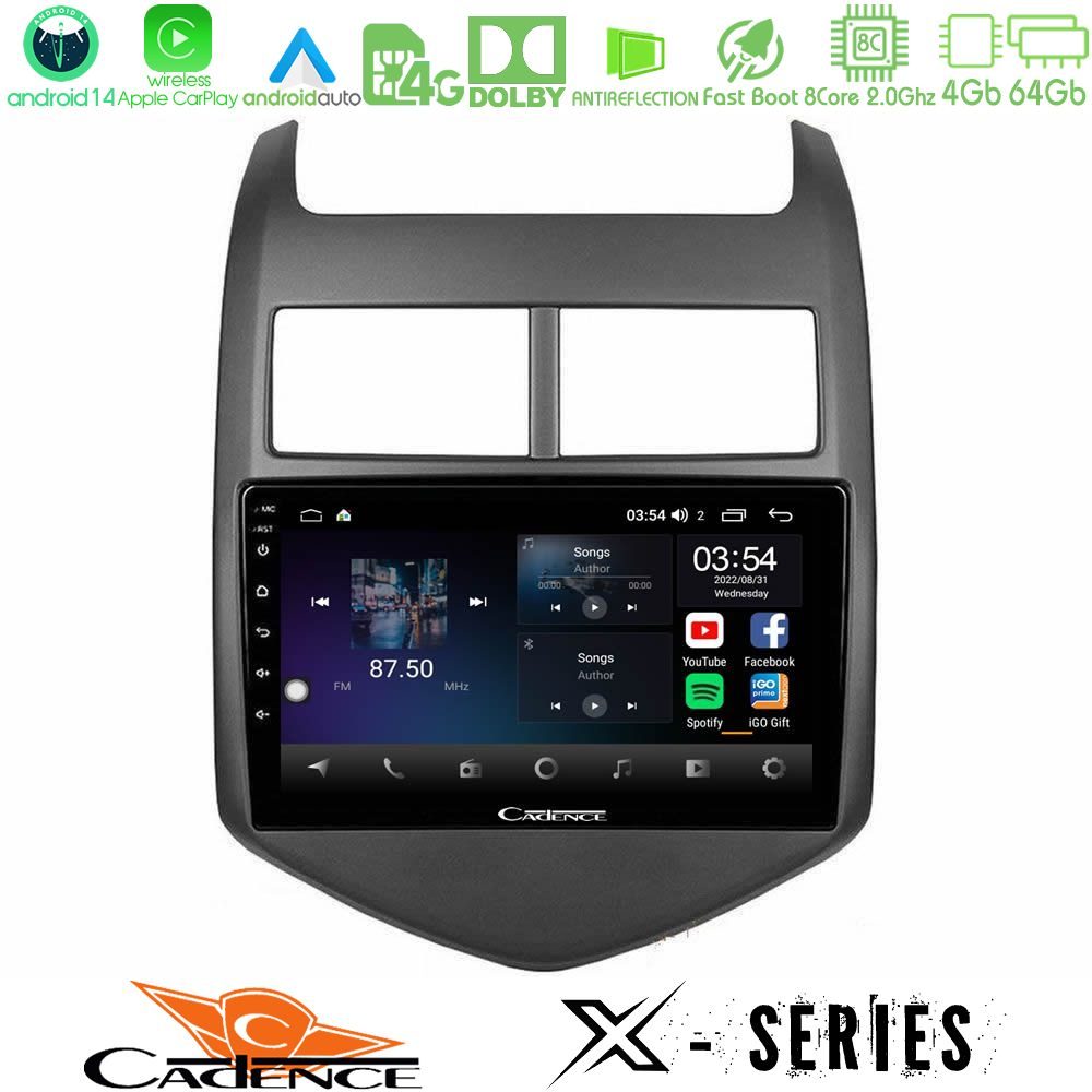 Cadence X Series Chevrolet Aveo 2011-2017 8core Android 14 4+64GB Navigation Multimedia Tablet 9"