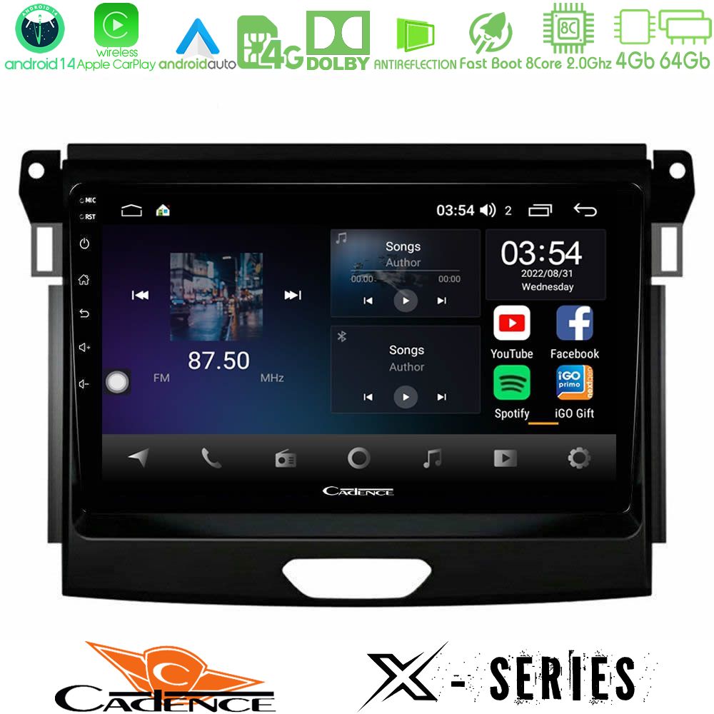 Cadence X Series Ford Ranger 2017-2022 8core Android 14 4+64GB Navigation Multimedia Tablet 9"