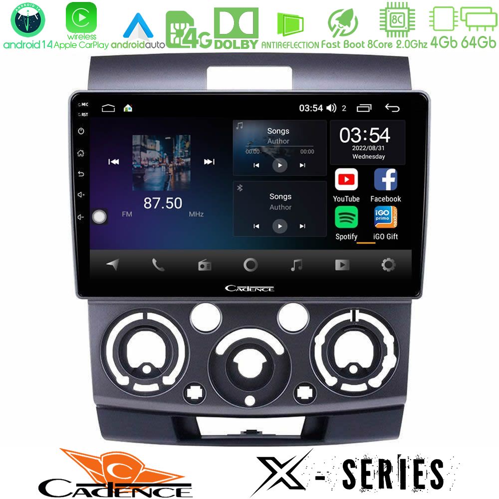 Cadence X Series Ford Ranger/Mazda BT50 8core Android 14 4+64GB Navigation Multimedia Tablet 9"