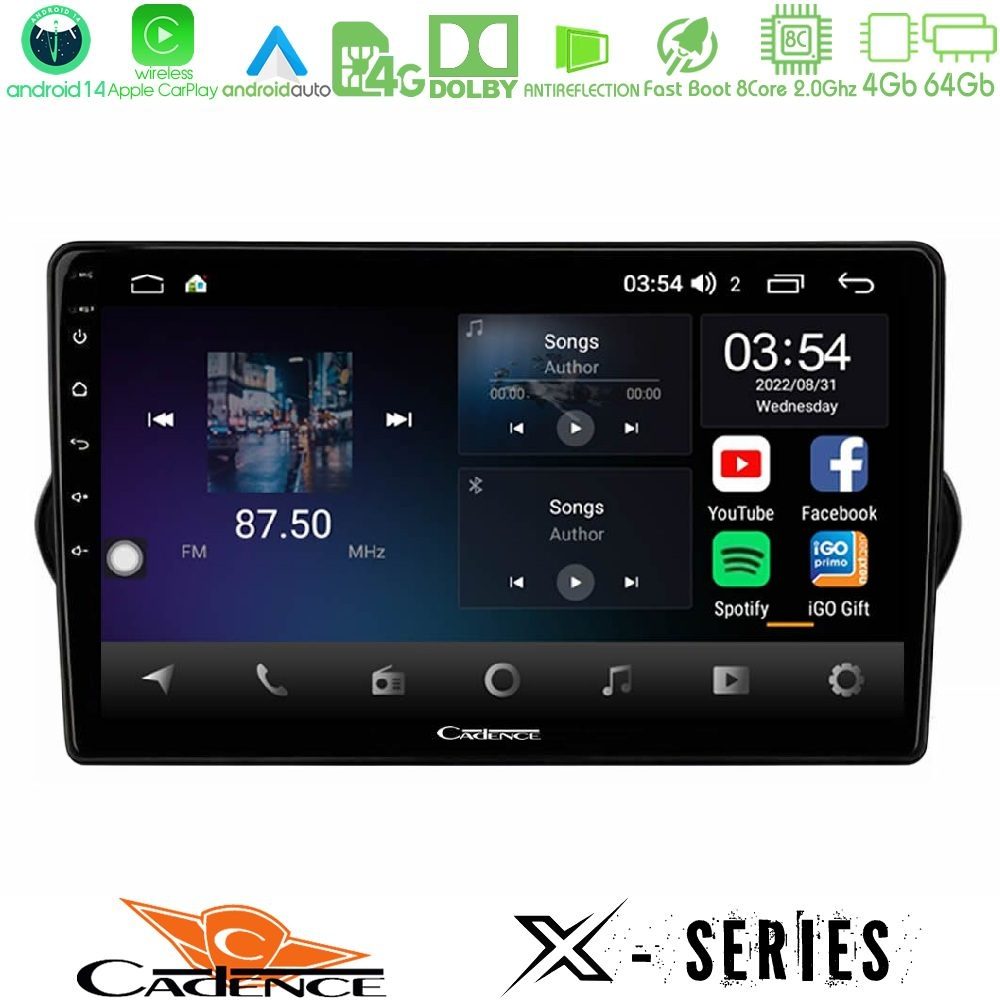 Cadence X Series Fiat Tipo 2015-2022 (Sedan) 8core Android 14 4+64GB Navigation Multimedia Tablet 9"