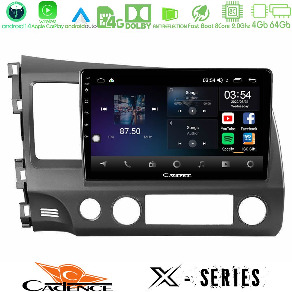 Cadence X Series Honda Civic 2006-2011 8core Android 14 4+64GB Navigation Multimedia Tablet 9"