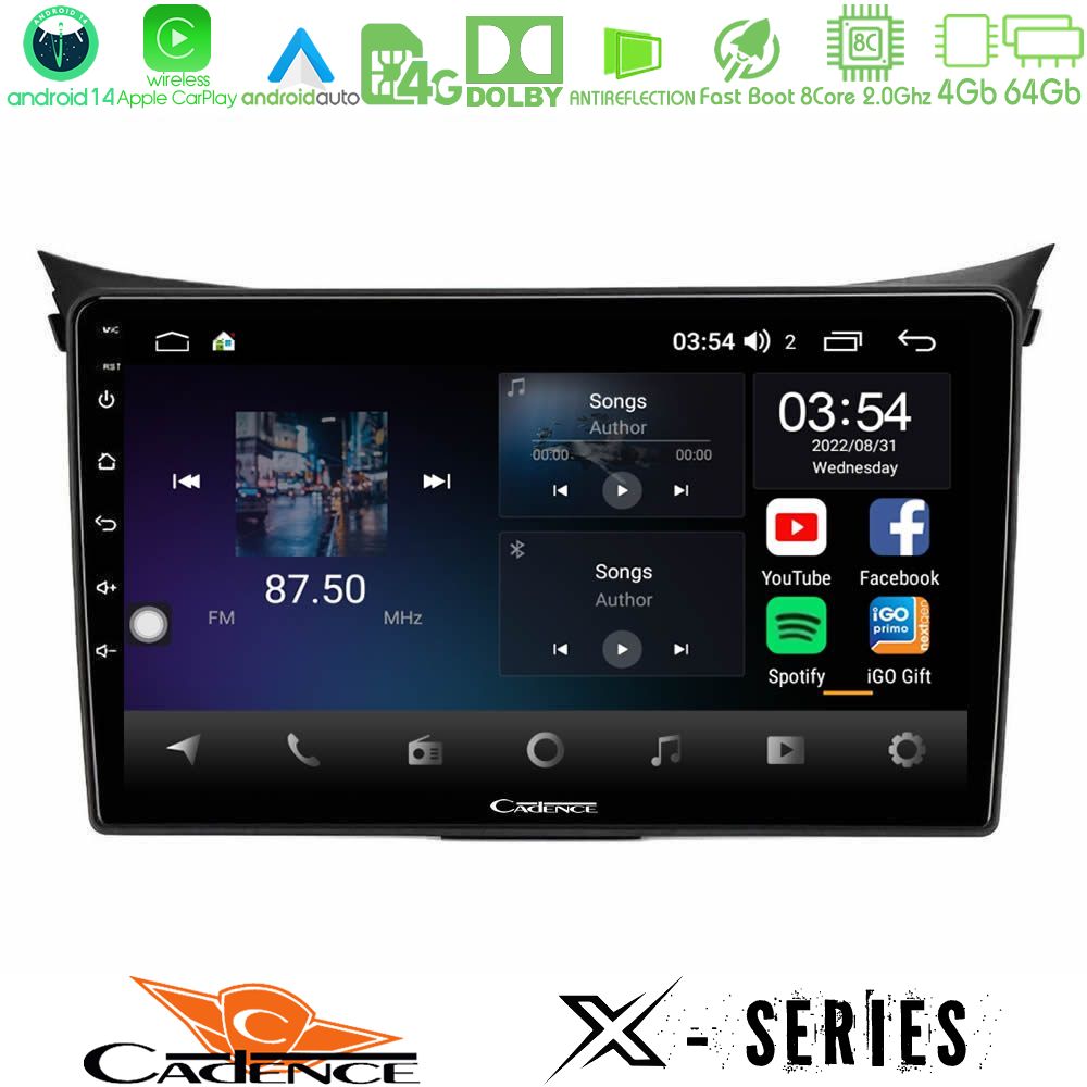Cadence X Series Hyundai i30 2012-2017 8Core Android 14 4+64GB Navigation Multimedia Tablet 9"