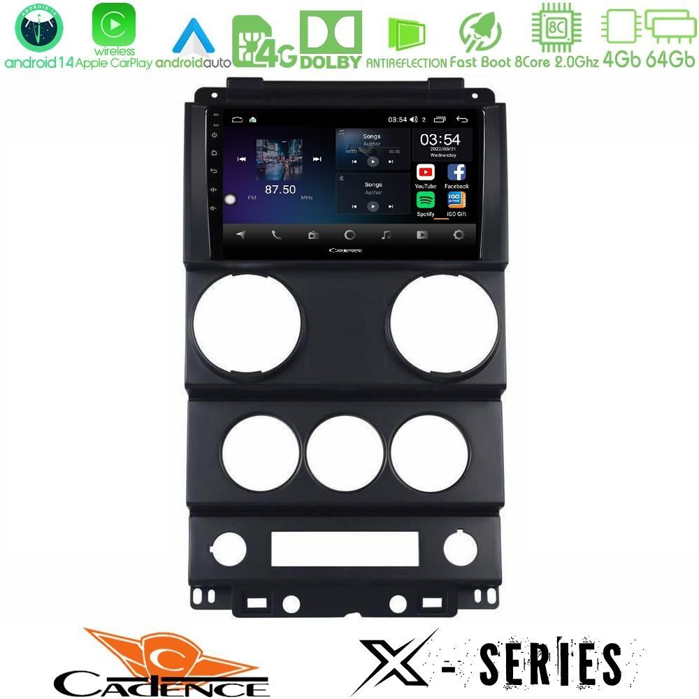 Cadence X Series Jeep Wrangler 2008-2010 8core Android 14 4+64GB Navigation Multimedia Tablet 9"
