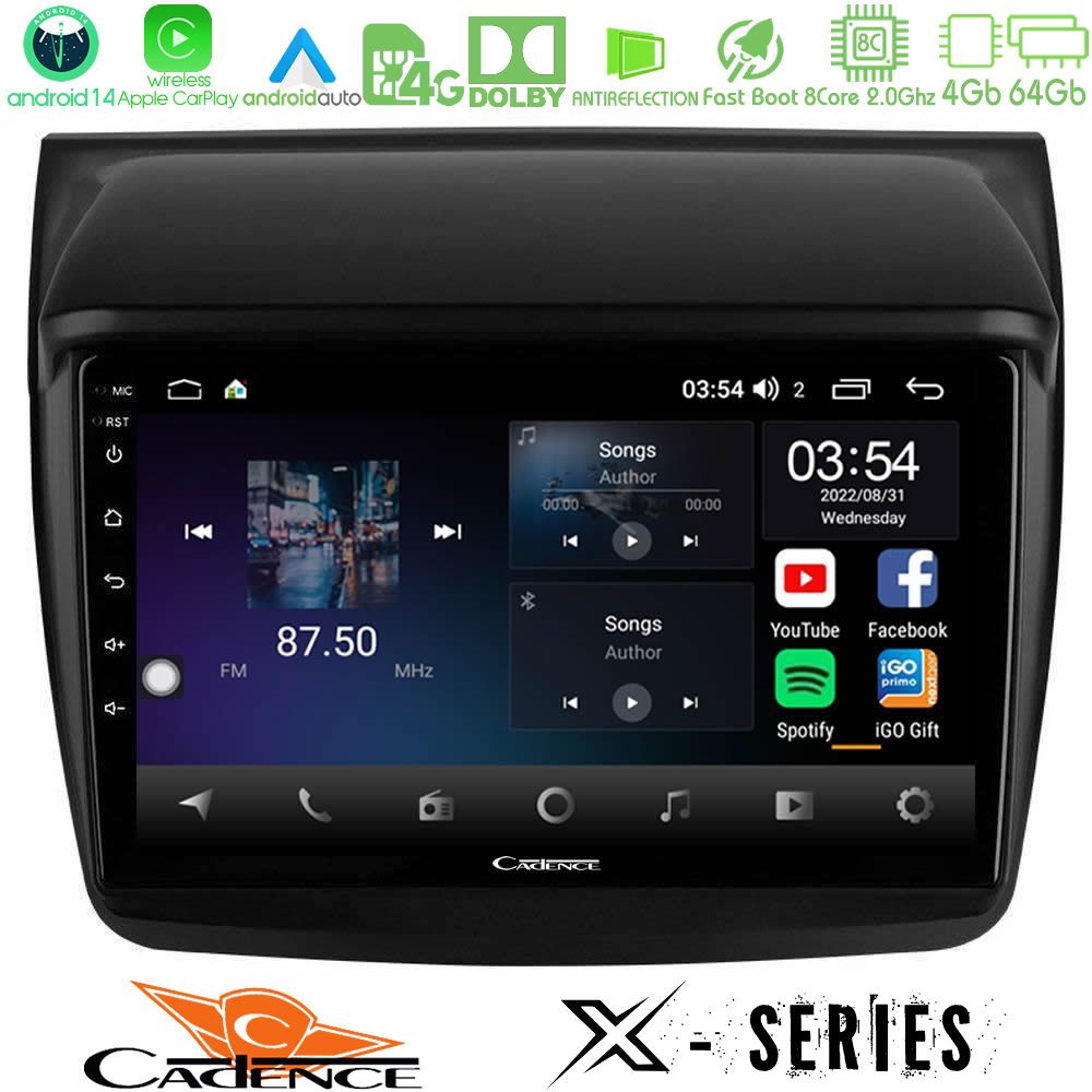 Cadence X Series Mitsubishi L200 8core Android 14 4+64GB Navigation Multimedia Tablet 9"
